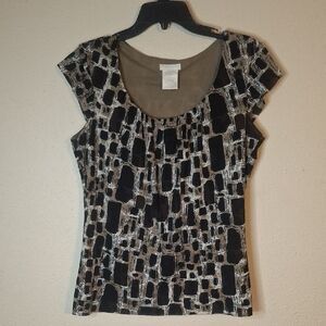 Worthington Black and tan Geometric Blouse size large